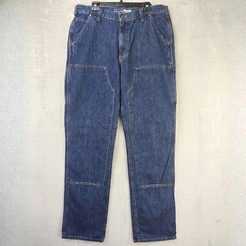 Carhartt Double Knee Jeans Mens 36x36 Blue Loose Fit Carpenter Logger Grunge NWT